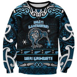 Personalised Ngati Kahungunu Aotearoa Meri Kirihimete Sweatshirt Maori Kiwi Bird Silver Fern Koru Pattern