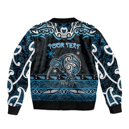 Personalised Ngati Kahungunu Aotearoa Meri Kirihimete Sleeve Zip Bomber Jacket Maori Kiwi Bird Silver Fern Koru Pattern