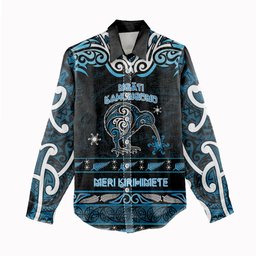 Personalised Ngati Kahungunu Aotearoa Meri Kirihimete Women Casual Shirt Maori Kiwi Bird Silver Fern Koru Pattern
