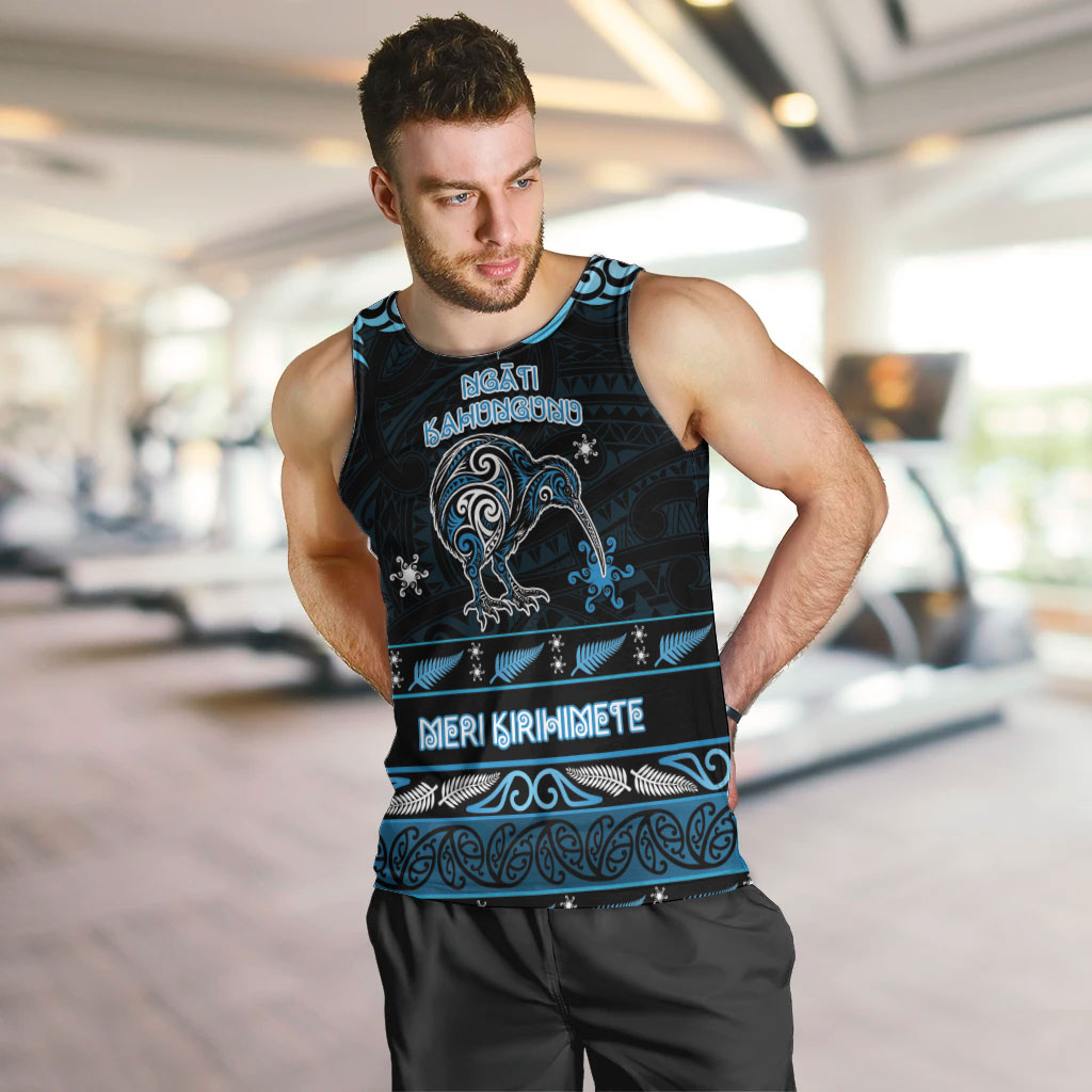 Personalised Ngati Kahungunu Aotearoa Meri Kirihimete Men Tank Top Maori Kiwi Bird Silver Fern Koru Pattern