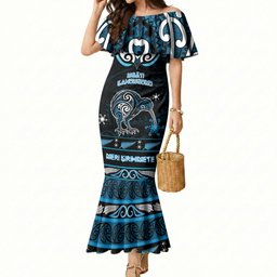 Personalised Ngati Kahungunu Aotearoa Meri Kirihimete Mermaid Dress Maori Kiwi Bird Silver Fern Koru Pattern
