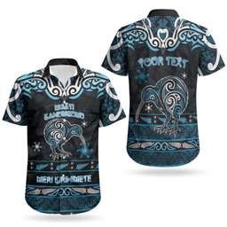 Personalised Ngati Kahungunu Aotearoa Meri Kirihimete Couples Matching Off The Shoulder Long Sleeve Dress and Hawaiian Shirt Maori Kiwi Bird Silver Fern Koru Pattern