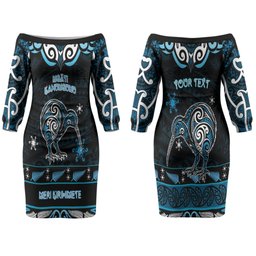 Personalised Ngati Kahungunu Aotearoa Meri Kirihimete Couples Matching Off The Shoulder Long Sleeve Dress and Hawaiian Shirt Maori Kiwi Bird Silver Fern Koru Pattern