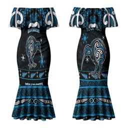 Personalised Ngati Kahungunu Aotearoa Meri Kirihimete Couples Matching Mermaid Dress and Hawaiian Shirt Maori Kiwi Bird Silver Fern Koru Pattern