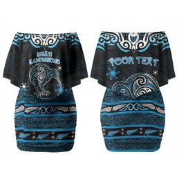 Personalised Ngati Kahungunu Aotearoa Meri Kirihimete Couples Matching Off Shoulder Short Dress and Long Sleeve Button Shirt Maori Kiwi Bird Silver Fern Koru Pattern