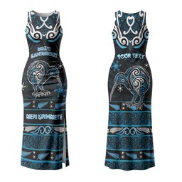 Personalised Ngati Kahungunu Aotearoa Meri Kirihimete Couples Matching Tank Maxi Dress and Long Sleeve Button Shirt Maori Kiwi Bird Silver Fern Koru Pattern