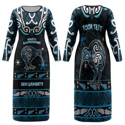 Personalised Ngati Kahungunu Aotearoa Meri Kirihimete Family Matching Long Sleeve Bodycon Dress and Hawaiian Shirt Maori Kiwi Bird Silver Fern Koru Pattern