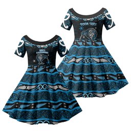 Personalised Ngati Kahungunu Aotearoa Meri Kirihimete Family Matching Off The Shoulder Long Sleeve Dress and Hawaiian Shirt Maori Kiwi Bird Silver Fern Koru Pattern