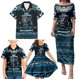 Personalised Ngati Kahungunu Aotearoa Meri Kirihimete Family Matching Puletasi and Hawaiian Shirt Maori Kiwi Bird Silver Fern Koru Pattern