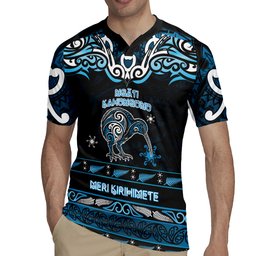 Personalised Ngati Kahungunu Aotearoa Meri Kirihimete Rugby Jersey Maori Kiwi Bird Silver Fern Koru Pattern