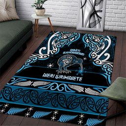 Ngati Kahungunu Aotearoa Meri Kirihimete Area Rug Maori Kiwi Bird Silver Fern Koru Pattern
