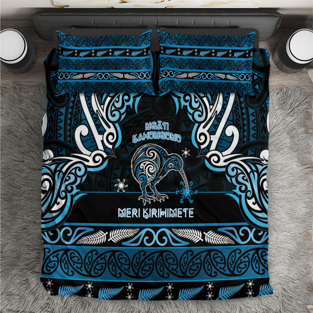 Ngati Kahungunu Aotearoa Meri Kirihimete Bedding Set Maori Kiwi Bird Silver Fern Koru Pattern