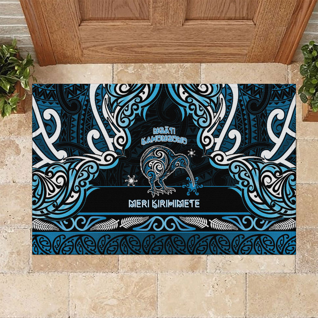 Ngati Kahungunu Aotearoa Meri Kirihimete Rubber Doormat Maori Kiwi Bird Silver Fern Koru Pattern