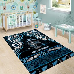 Ngati Kahungunu Aotearoa Meri Kirihimete Area Rug Maori Kiwi Bird Silver Fern Koru Pattern