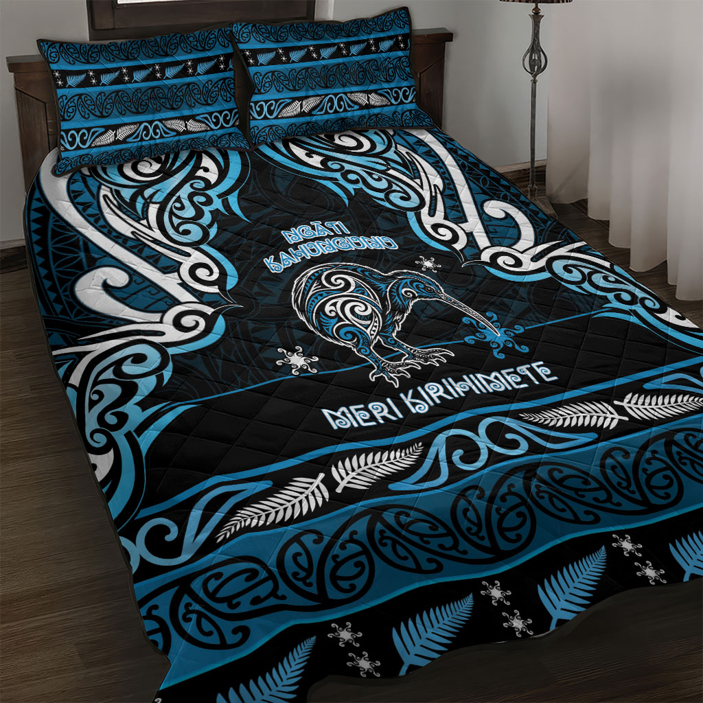Ngati Kahungunu Aotearoa Meri Kirihimete Quilt Bed Set Maori Kiwi Bird Silver Fern Koru Pattern