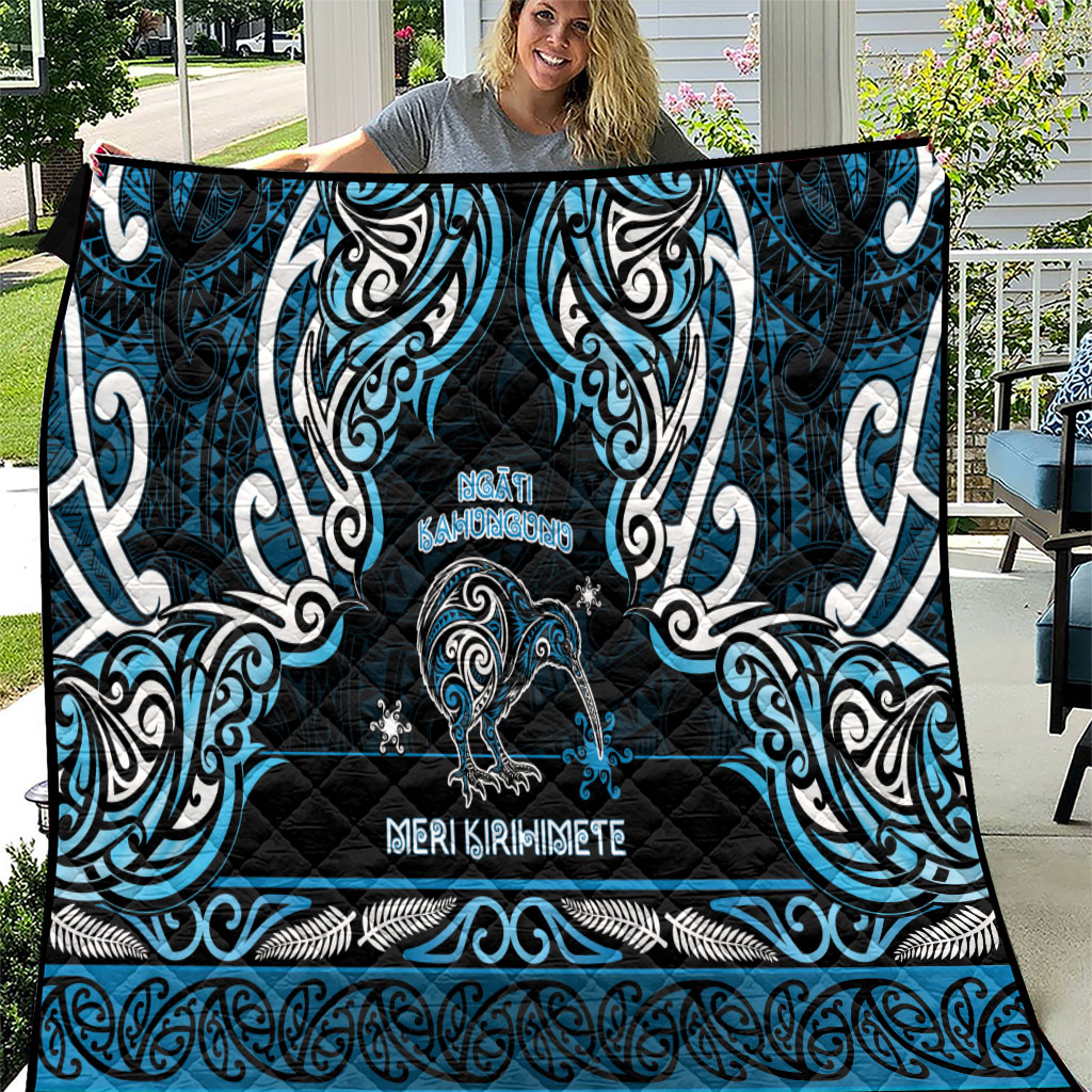 Ngati Kahungunu Aotearoa Meri Kirihimete Quilt Maori Kiwi Bird Silver Fern Koru Pattern
