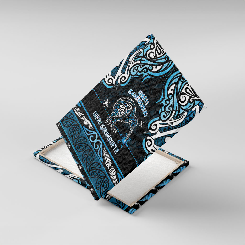 Ngati Kahungunu Aotearoa Meri Kirihimete Canvas Wall Art Maori Kiwi Bird Silver Fern Koru Pattern