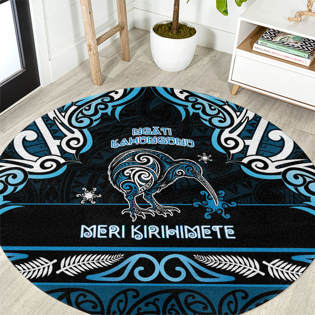 Ngati Kahungunu Aotearoa Meri Kirihimete Round Carpet Maori Kiwi Bird Silver Fern Koru Pattern