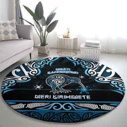 Ngati Kahungunu Aotearoa Meri Kirihimete Round Carpet Maori Kiwi Bird Silver Fern Koru Pattern