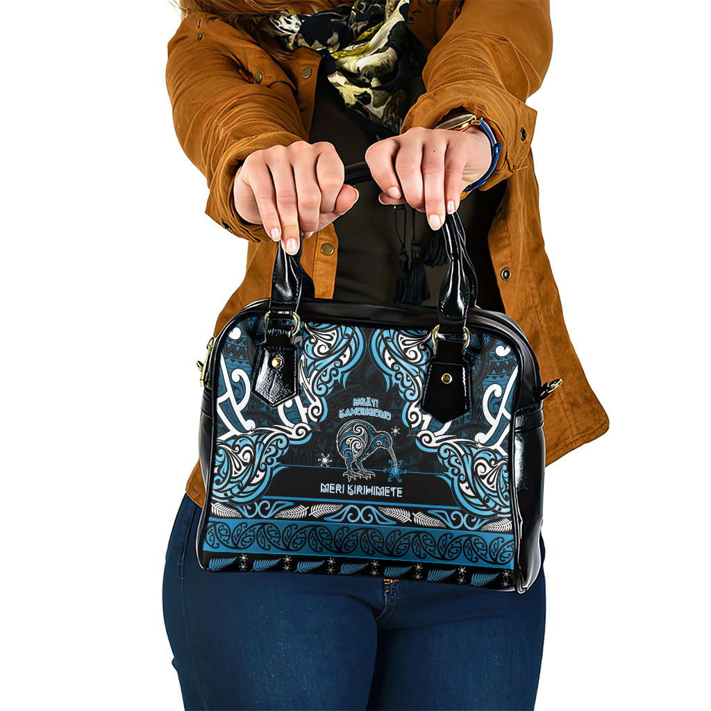 Ngati Kahungunu Aotearoa Meri Kirihimete Shoulder Handbag Maori Kiwi Bird Silver Fern Koru Pattern
