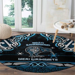 Ngati Kahungunu Aotearoa Meri Kirihimete Round Carpet Maori Kiwi Bird Silver Fern Koru Pattern