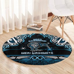 Ngati Kahungunu Aotearoa Meri Kirihimete Round Carpet Maori Kiwi Bird Silver Fern Koru Pattern