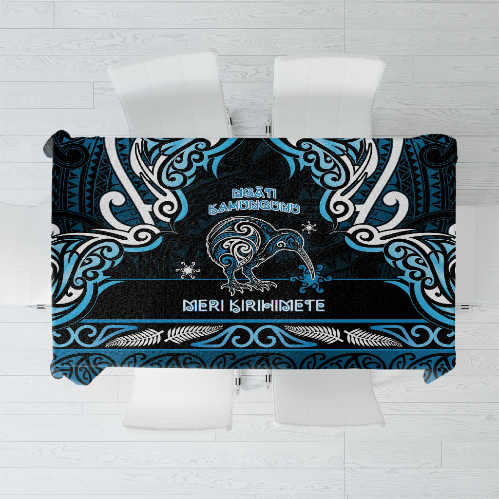 Ngati Kahungunu Aotearoa Meri Kirihimete Tablecloth Maori Kiwi Bird Silver Fern Koru Pattern