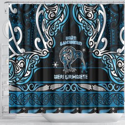 Ngati Kahungunu Aotearoa Meri Kirihimete Shower Curtain Maori Kiwi Bird Silver Fern Koru Pattern