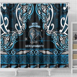 Ngati Kahungunu Aotearoa Meri Kirihimete Shower Curtain Maori Kiwi Bird Silver Fern Koru Pattern