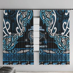 Ngati Kahungunu Aotearoa Meri Kirihimete Window Curtain Maori Kiwi Bird Silver Fern Koru Pattern