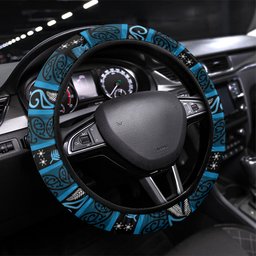 Ngati Kahungunu Aotearoa Meri Kirihimete Steering Wheel Cover Maori Kiwi Bird Silver Fern Koru Pattern