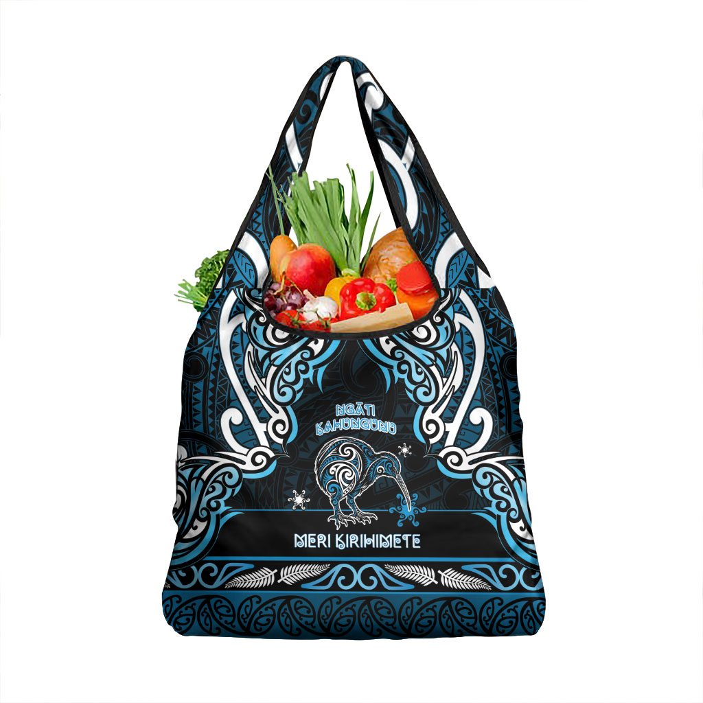 Ngati Kahungunu Aotearoa Meri Kirihimete Grocery Bag Maori Kiwi Bird Silver Fern Koru Pattern