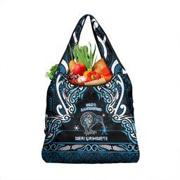 Ngati Kahungunu Aotearoa Meri Kirihimete Grocery Bag Maori Kiwi Bird Silver Fern Koru Pattern