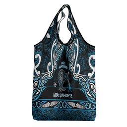 Ngati Kahungunu Aotearoa Meri Kirihimete Grocery Bag Maori Kiwi Bird Silver Fern Koru Pattern