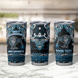 Personalised Ngati Kahungunu Aotearoa Meri Kirihimete Tumbler Cup Maori Kiwi Bird Silver Fern Koru Pattern