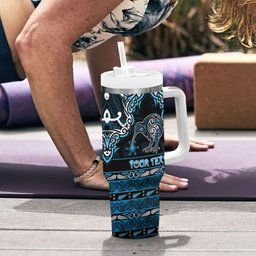 Personalised Ngati Kahungunu Aotearoa Meri Kirihimete Tumbler With Handle Maori Kiwi Bird Silver Fern Koru Pattern