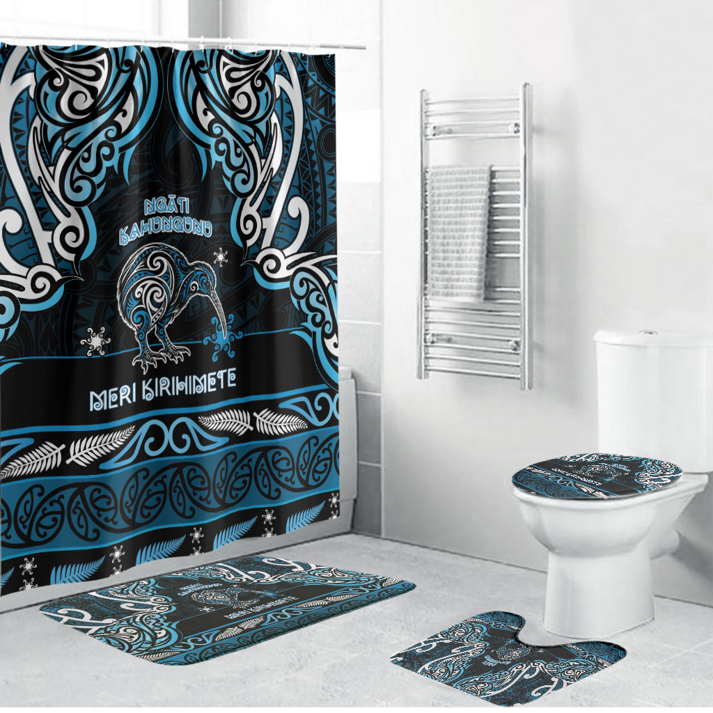 Ngati Kahungunu Aotearoa Meri Kirihimete Bathroom Set Maori Kiwi Bird Silver Fern Koru Pattern