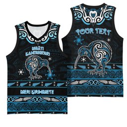 Personalised Ngati Kahungunu Aotearoa Meri Kirihimete Basketball Jersey Maori Kiwi Bird Silver Fern Koru Pattern