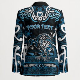 Personalised Ngati Kahungunu Aotearoa Meri Kirihimete Blazer Maori Kiwi Bird Silver Fern Koru Pattern