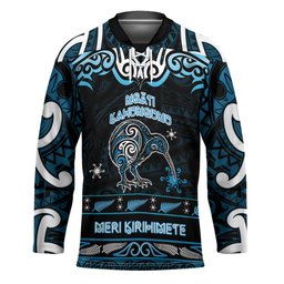 Personalised Ngati Kahungunu Aotearoa Meri Kirihimete Hockey Jersey Maori Kiwi Bird Silver Fern Koru Pattern