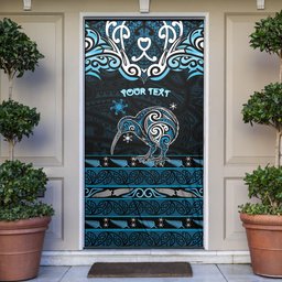 Personalised Ngati Kahungunu Aotearoa Meri Kirihimete Door Cover Maori Kiwi Bird Silver Fern Koru Pattern