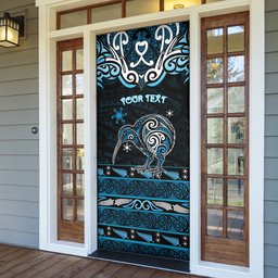Personalised Ngati Kahungunu Aotearoa Meri Kirihimete Door Cover Maori Kiwi Bird Silver Fern Koru Pattern