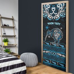 Personalised Ngati Kahungunu Aotearoa Meri Kirihimete Door Cover Maori Kiwi Bird Silver Fern Koru Pattern