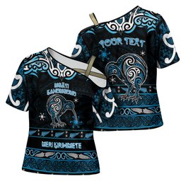Personalised Ngati Kahungunu Aotearoa Meri Kirihimete Cross Shoulder Shirt Maori Kiwi Bird Silver Fern Koru Pattern