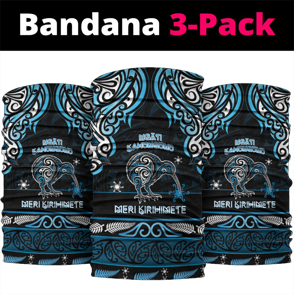 Ngati Kahungunu Aotearoa Meri Kirihimete Neck Gaiter Maori Kiwi Bird Silver Fern Koru Pattern