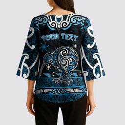 Personalised Ngati Kahungunu Aotearoa Meri Kirihimete Kimono Sleeve Blouse Maori Kiwi Bird Silver Fern Koru Pattern