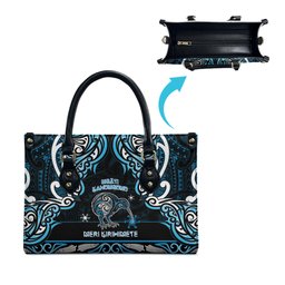 Ngati Kahungunu Aotearoa Meri Kirihimete Leather Bag Maori Kiwi Bird Silver Fern Koru Pattern
