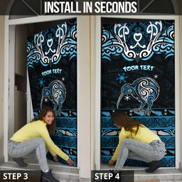 Personalised Ngati Kahungunu Aotearoa Meri Kirihimete Door Cover Maori Kiwi Bird Silver Fern Koru Pattern