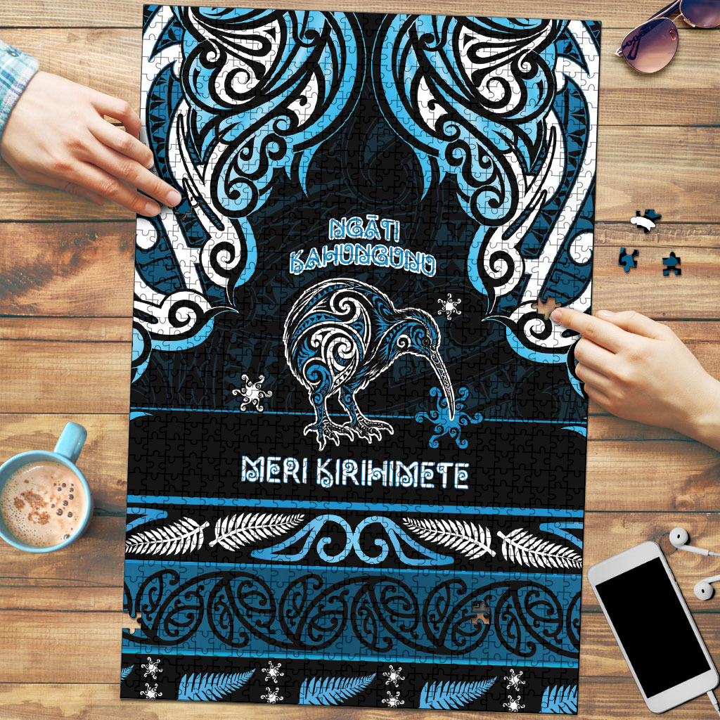 Ngati Kahungunu Aotearoa Meri Kirihimete Puzzle Maori Kiwi Bird Silver Fern Koru Pattern