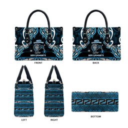 Ngati Kahungunu Aotearoa Meri Kirihimete Leather Bag Maori Kiwi Bird Silver Fern Koru Pattern